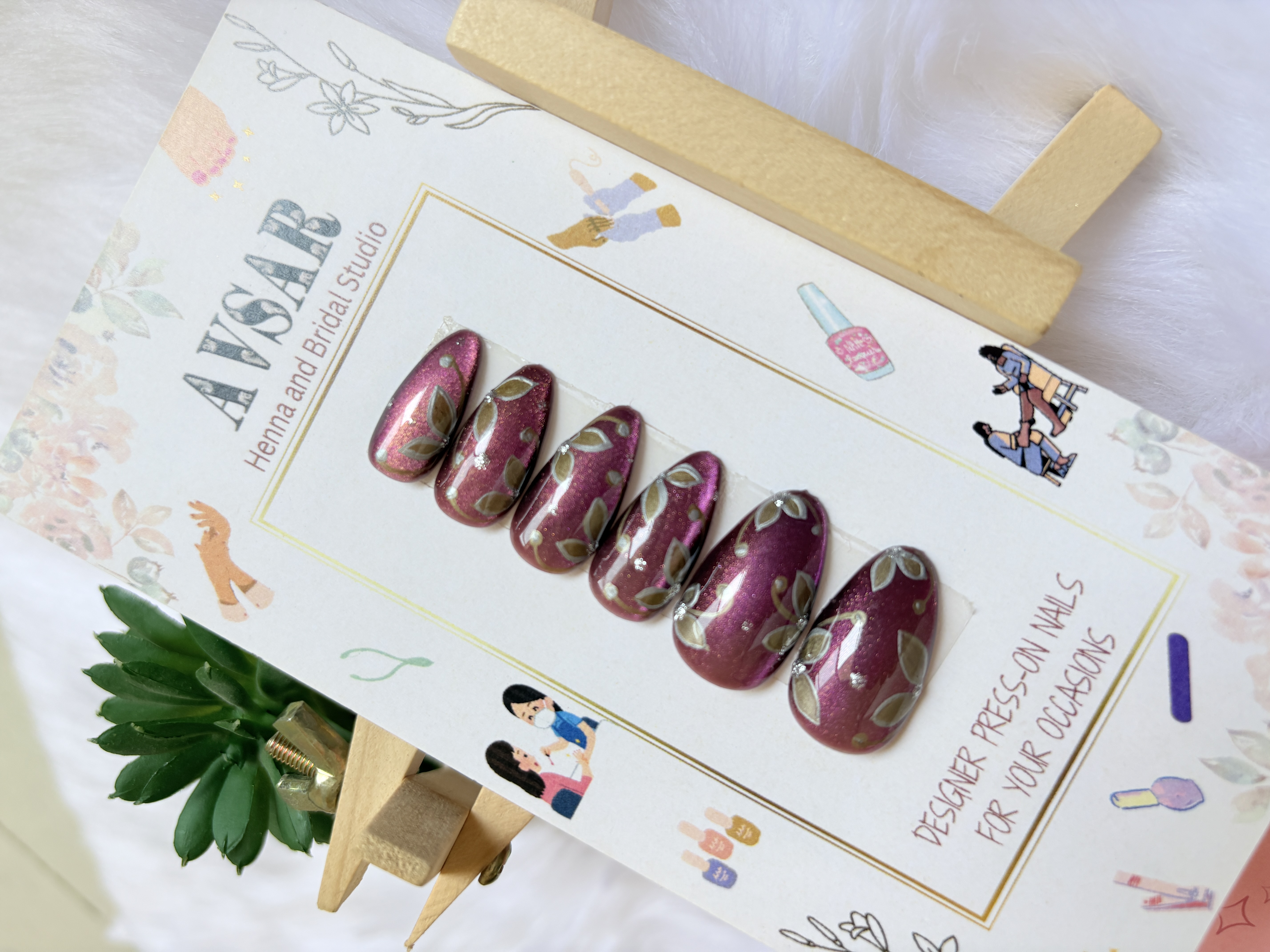AVSAR Mystic Leaf Cat Eye – Pink Magnetic Press-Ons