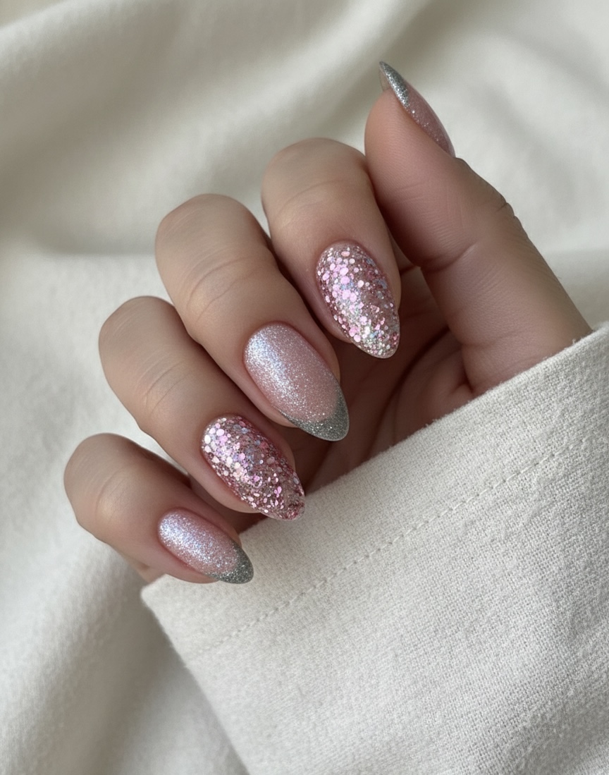 AVSAR Pink Stardust – Glitter French Press-On Nails