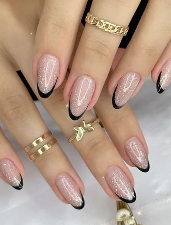 AVSAR Midnight French – Pink Shimmer Press-On Nails