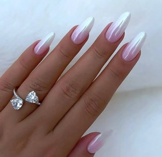 AVSAR Pink Aurora Ombre – Pearl Chrome Press-On Nails