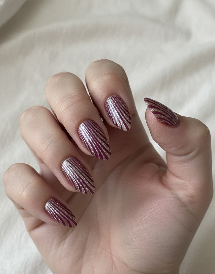 AVSAR Berry Zebra – Pink Glitter Press-On Nails