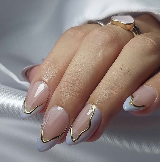 AVSAR Skyline French – Blue and Gold Press-On Nails