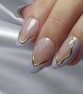AVSAR Skyline French – Blue and Gold Press-On Nails